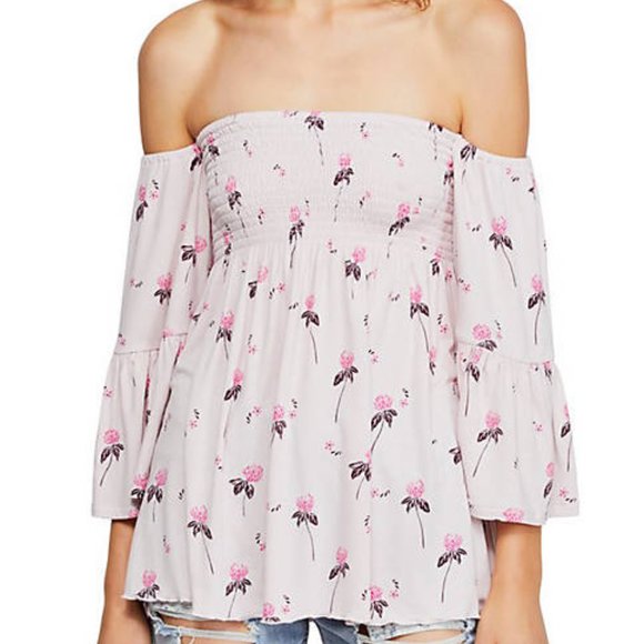 Free People Ladies Lana Pink Off the Shoulder Smocked Top - XS - Picture 1 of 13